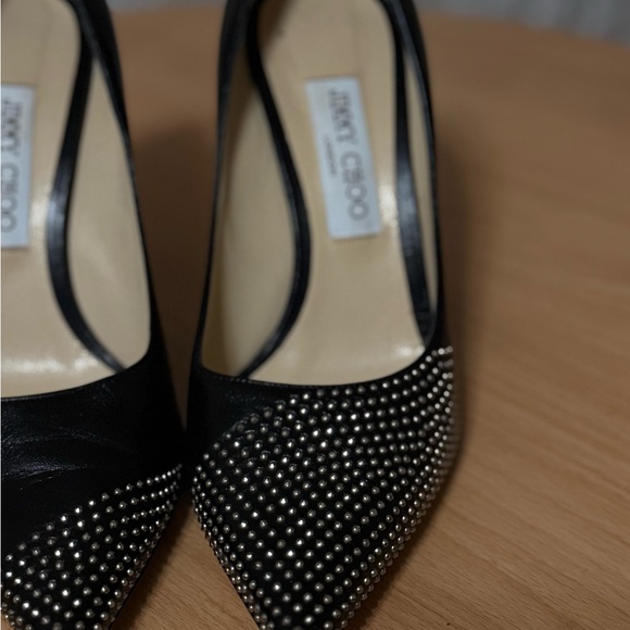 Jimmy Choo Black Leather Pointed Toe Pumps with Silver Studs main image 5